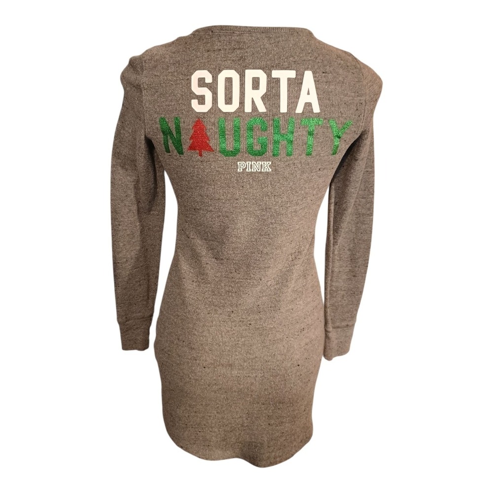 PINK Victoria Secret X-Mas Sorta Nice Sorta Naughty Henley Night Shirt Size XS